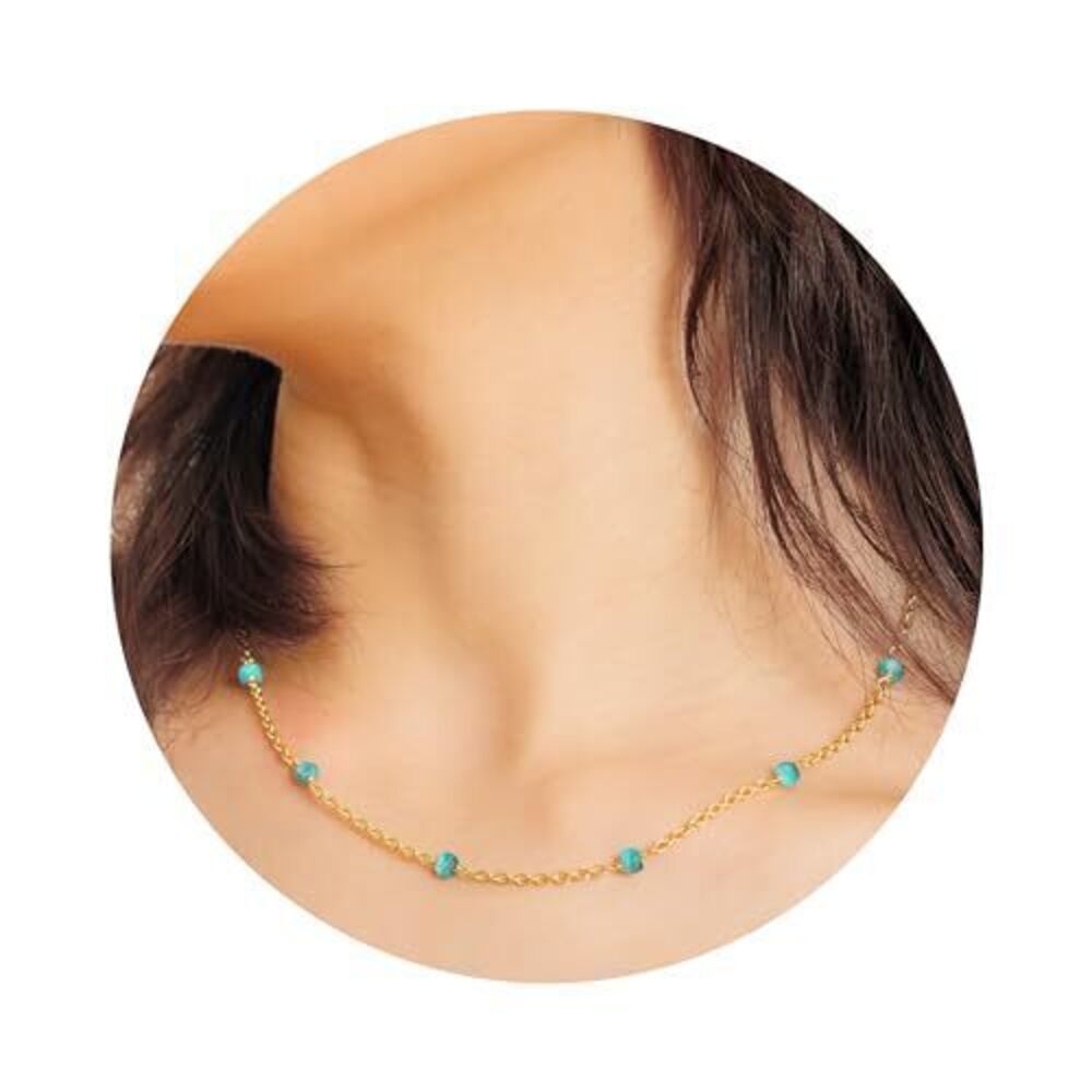 6568 Turquoise Necklace , Premium Beaded Gold Necklaces - Tarnish Free 18K
